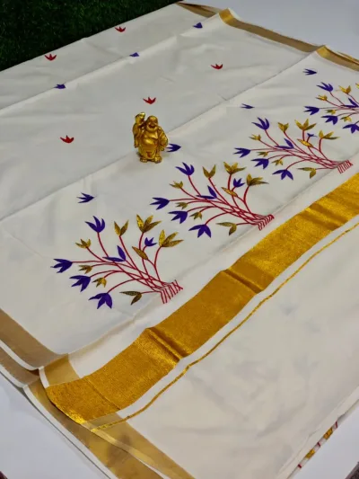 Elegant Hand Printed Saree – Cream & Yellow